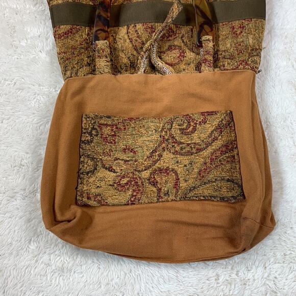 Handmade tan tapestry and plastic handle shoulder or handbag purse - Picture 8 of 9